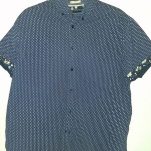 Denim & Flower Ricky Singh Navy Button Down Shirt with White Dots Size Large